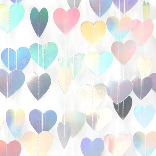 Schillernde Disco Liebe-Herz Girlande 26Ft Rustikale Hochzeit Hängende Dekoration Streamer Banner, Brautdusche Engagement Valentines Party Dekor