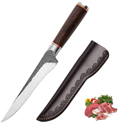 TUTCHUAN Professional Boning Knife 6 Japanese Chef Knife Hand Forged Kitchen Knife High Carbon Steel Home Cooking Knife with Sheath and Ergonomic Wooden Handle