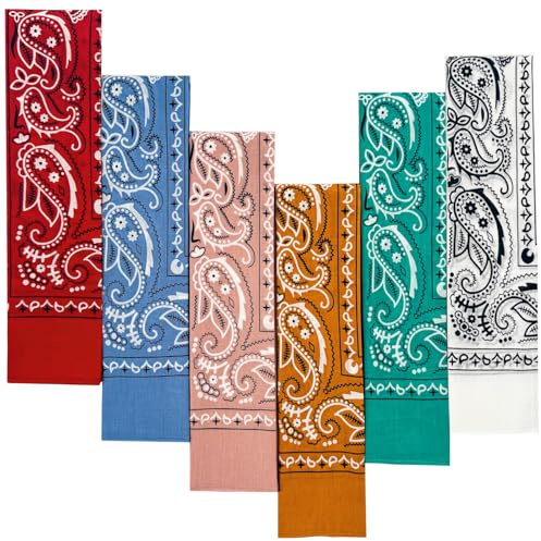 Every-ville 6er Pack Baumwoll-Bandanas für Damen & Herren - Geschenkverpackung, 55x55 cm, Paisley-Muster, doppelseitig, Rot/Weiß/Pink/Orange/Beige/Hellblau - Cowboy/Cowgirl-Accessoire als Halstuch
