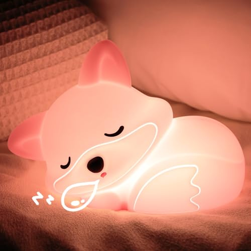 YuanDian Fuchs-Nachtlicht für Mädchen, weiche rosa Fuchs-Silikonlampe, originelles Geschenk, wiederaufladbares, dimmbares Nachtlicht mit Timer und Touch-Funktion für Kleinkinder, Babys und Kinder