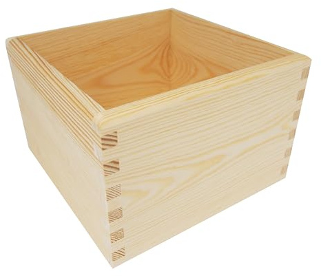 Wooden World - Quadratische Holzbox aus Kiefernholz, natur, 20x20x13 cm - eine solide Kiste zur Aufbewahrung und Dekoration