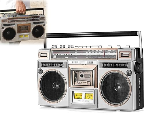 Retro-Kassetten-Boombox im 80er-Jahre-Stil mit CD-Kassettenspieler, UKW und Dab+-Radio – perfekt für Familien, Schulen und Vintage-Restaurants