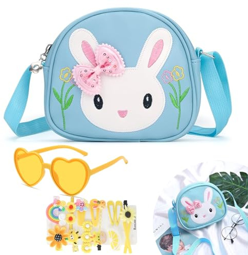 dogmoon Teenager Kaninchen Tasche, Handtasche Prinzessin mit 1 Stück Brille und 14 Stück Haarklemmer, Teenager Hase Geldbörse PU Leder Prinzessin Mini Handtasche