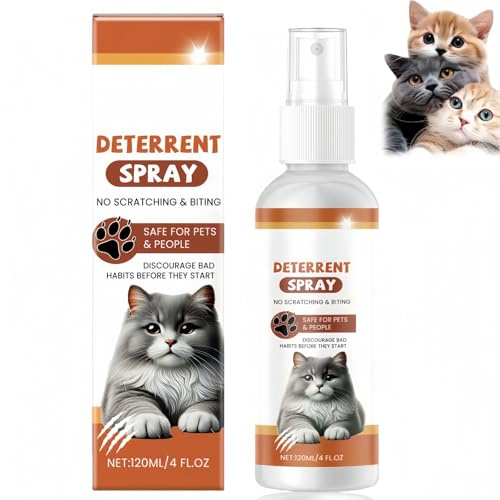120ML Cat Deterrent Spray,Anti-Scratch Indoor & Outdoor Training Safe,Use Safe,No-Stain Formula to Stop Scratching,Chewing & Weeing,Protects Furniture,Carpets & Plants,Catnip & Flea Spray Alternative
