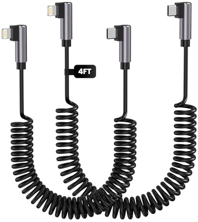 Ulyuhoda 2-Pcak, cavo Lightning a 90 gradi, cavo Lightning a spirale da USB C a Lightning ad angolo retto, 60 W, 3 A, cavo di ricarica rapida Carplay per iPhone 14/13/12/11 Pro Max Plus/XS MAX/XR/XS