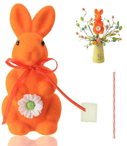 Kertaym Osterhasen Figuren Vasendeko 20CM, Osterhasen Deko, Osterdekoration Innen, Deko Hase, Osterhasen als Blumenhalter & Dekoration für Ostern (Orange)