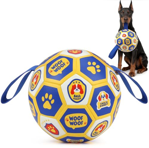 Vivifying Interactive Dog Toys Ball, Dog Football for L&XL (20.32cm/8in) | Dog Ball with Grab Tags Play Indoor&Outdoor for Tug of war and Burning Energy but Not for Chewing