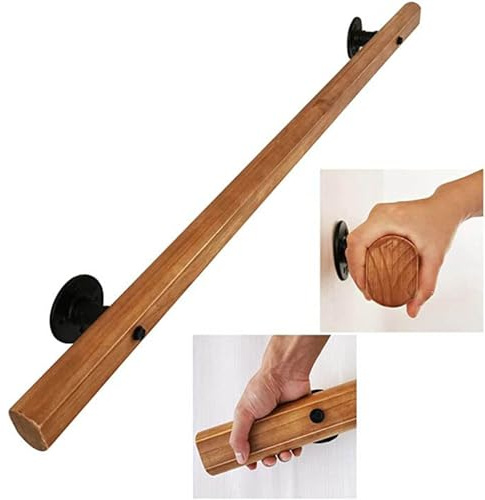 GOUZIBHD Treppenhandlauf aus Holz,Handlauf für Treppen im Innen- und Außenbereich,Stabiles Sicherheits-Treppengeländer,Wandmontagegeländer für Gartenmauer,Garage,Veranda,Eingang(Size:100cm/3.3ft)