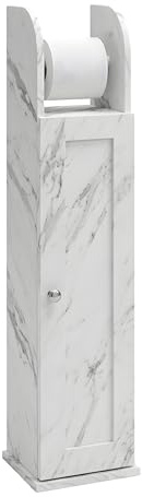 GBS Marble Effect Wooden Freestanding Bathroom Cabinet Toilet Roll Holder with Shelf - Slim Bathroom Storage Cabinet Shelf Paper Holder for Small Spaces (18 x 20 x 78 cm)