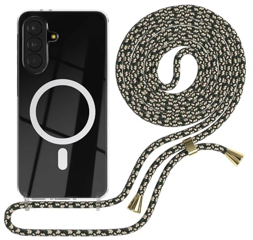 EAZY CASE - Handykette kompatibel mit Galaxy A37 Kette zum Umhängen Stoßfest Handyhülle für Galaxy A37 Silikon Hülle mit Band Handytasche Transparent als Fallschutz in Grün Camouflage