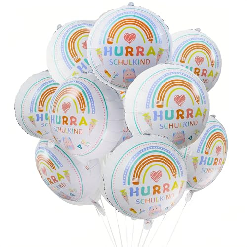 10 Stück Einschulung folienballon Deko,HURRA SCHULKIND Luftballons Deko Schulanfang Schuleinführung Deko für Mädchen & Jungen