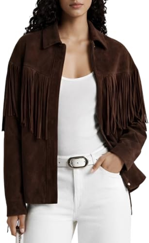SKEW LTD Dam chokladbrun mocka fransjacka - Western Boho Cowgirl-stil ytterkläder