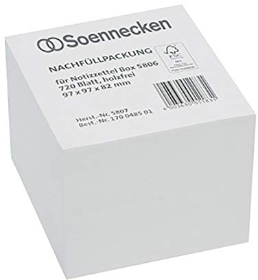 Soennecken Zettelboxeinlage 5807 97x97x82mm weiß 720 Bl./Pack.