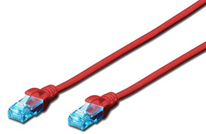 DIGITUS Cable LAN Cat 5e - 5m - Cable de red RJ45 - U/UTP sin apantallar - Compatible con Cat-6 y Cat-5 - Rojo