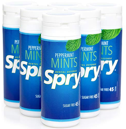 Spry Xylitol Breath Mints Sugar Free, Peppermint, 45 Count - Pack of 6 | Natural, Non-GMO, Gluten-Free for Cavities, Bad Breath Freshening, Dry Mouth, Promote Oral Health, Increase Saliva Production