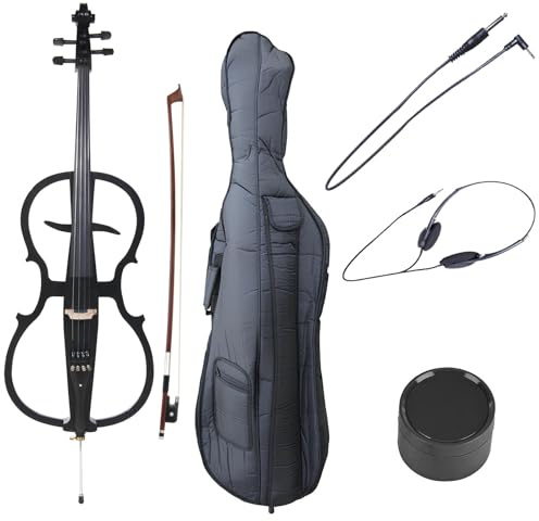 Cecilio 4/4 Electric Cello with Ebony Fittings, Professional Silent Electric Cello Kit with Bow, Rosin, Aux Cable and Headphone, Musical Instrument for Beginners, Black Metallic