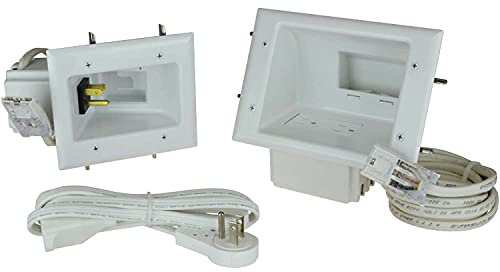 DATA COMM 50-6623-WH-KIT Flat Panel TV Cable Organizer Kit with Duplex Power Solution, White