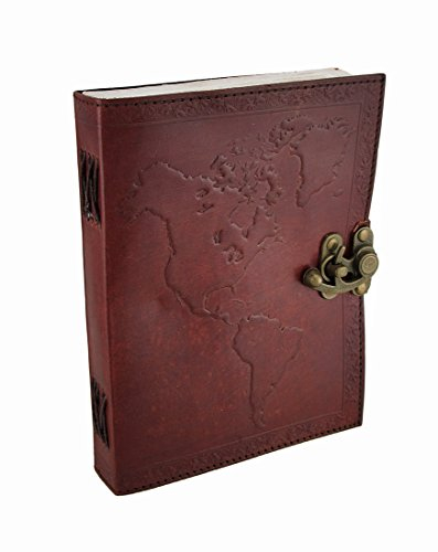 Zeckos Tagebuch mit Weltkarte aus Leder, geprägt.