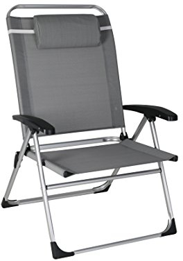greemotion Klappsessel Usedom silber, Gartenstuhl mit verstellbarer Rückenlehne, schnelltrocknender Campingstuhl zusammenklappbar, Gartensessel aus Aluminium und 2x1 Textilene inkl. Kissen, Maße: ca. 71 x 71,5 x 112 cm