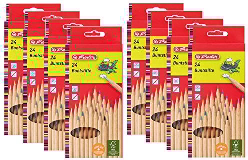 Herlitz 24-er buntstifte natur aus FSC Holz, 24 Stück in Hängeschachtel, 24-farbig (8er Pack | 24-farbig)