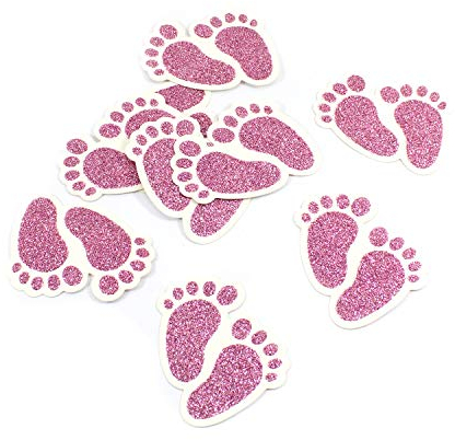 Oblique Unique® 10 Konfetti Baby Füßchen Mädchen in Rosa mit Glitzereffekt für Baby Shower Füße Papier Tisch Dekoration Geburt Taufe Girl