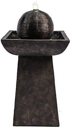 Teamson Home Garden Water Feature & Lights, Outdoor Sphere Orb Modern Water Fountain, Indoor Pedestal Cascading Waterfall Ornament & Pump, Patio Decor
