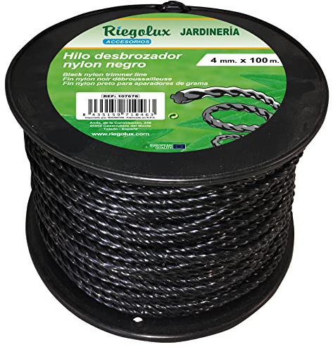 Riegolux 107678 Hilo Desbrozadora Nylon Helicoidal, Negro, 4 mm x 100 m