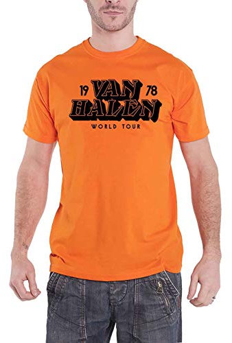 Van Halen T Shirt World Tour 1978 Band Logo Nue offiziell Herren Orange S