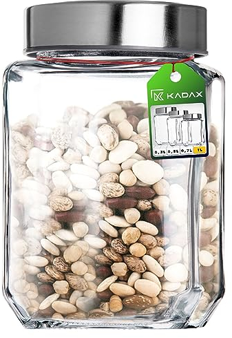 KADAX Bocal de Conservation en Verre avec Couvercle pour Stocker et Organiser Céréales, Pâtes, Noix, Graines et Épices dans Votre Cuisine (Gris, 1000ml)