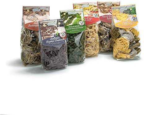 GUSTOS - Pasta Artigianale Prodotta in Alto Adige, 100% Made In Italy, Set di 6 Confezioni, Materie Prime di Primissima Scelta
