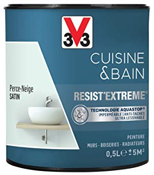 V33 Peinture multi-supports monocouche Cuisine & Bain Resist'Extrême® Satin, Perce Neige, 0,5L