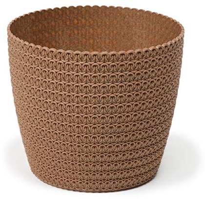 Lamela Magnolia Jersey Eco Planter (+30% Wood) - Diameter 16 cm, Eco Flower Pot for Flowers and Plants Vanage Plastic Plant Pot + 30% Wood (Orange)