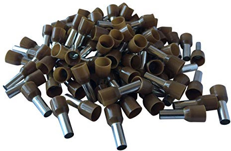 GTSE 100 pcs Brown Single Entry 10.0mm² Bootlace Ferrule Connector Insulated Cord Pin End Terminals