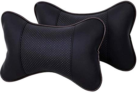 Lurowo 2 Stück PU Leder Auto Nackenkissen Autositz Kopf Nackenstütze Kopfstütze Atmungsaktiv Kissen Stoßdämpfung Anti Müdigkeit Auto Decor Zubehör