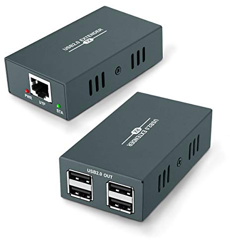 USB Extender, USB Over Ethernet Extender,4 USB 2.0,Over Single Ethernet Cat5e/6/7 Up to 165ft(50m), Plug and Play, No Driver Needed, RJ45 LAN Extension, Cat 5 Extender