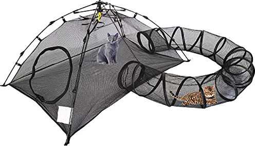 Outdoor-Katzengehege, Zelt, Pop-Up-Haustier-Laufstall mit einem Tunnel, tragbares Katzenspielhaus (Spielzelte für Katzen und kleine Tiere) – Außenlebensraum (zum Patent angemeldet)