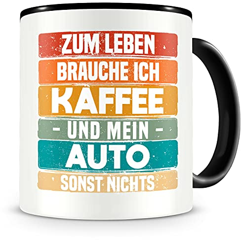 Samunshi® Auto Tasse mit Spruch Kaffee und Auto Geschenk für Auto Fans Kaffeetasse groß Lustige Tassen zum Geburtstag schwarz 300ml