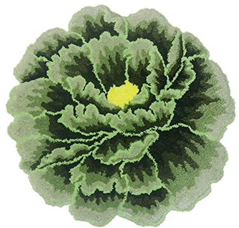 Hochzeitsgeschenk, grüne Pfingstrosen, Blumenform, runder Teppich, Polyester-Teppich für Schlafzimmer/Küche/Bad/Nachttisch, Indoor/Outdoor, Bodenmatte, Wohnzimmerteppich, Fußmatte, 88.9x88.9 cm