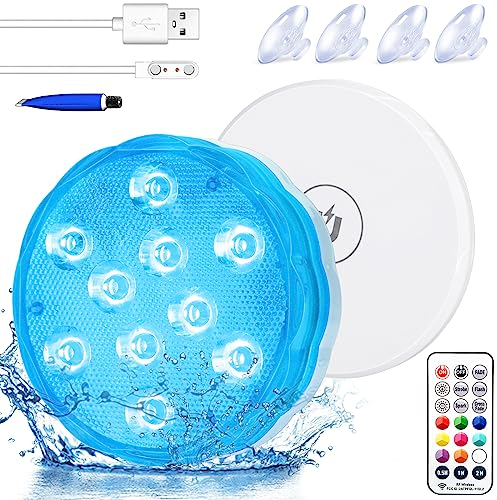Luz Piscina, Luces Led Sumergibles, Magnético LED Luces Subacuáticas para Piscina, Luces LED De Piscina Impermeables Con Control Remoto para Jardín/Acuario/Florero/Bañera/Piscina/Boda/Fiesta(1 PC)