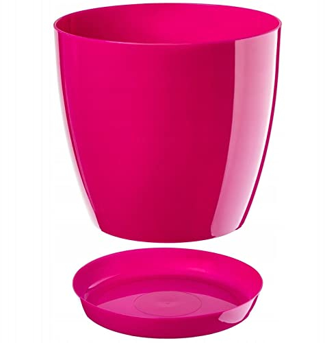 B2C Plant Pot Flower 20 Colours 9 sizes Gloss Plastic Plant Pots Planter Saucer Tray Deco (28 cm/ 11 inch, Pink)