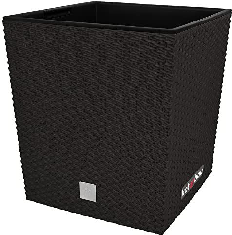 KOTARBAU® Macetero con Maceta Interior, 400 mm, Ratan sintético, Marrón Oscuro, Maceta Rato con patrón de Trenzado Que imita el Mimbre, Maceta Interior separada, extraíble, Cesta