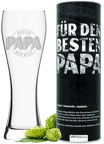 getbrave Weizenglas | Bester Papa der Welt (0,5l) in Geschenkbox | Das Geschenk zum Vatertag | Weihnachten | Geburtstagsgeschenk | Bierglas Bierkrug