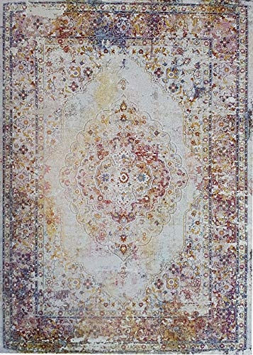 Muratap Vintage Teppich Picasso Keshan - Traditioneller Kurzflor Teppich Klassiches Design Orient Muster, Weich und Pflegeleicht Oeko-TEX - Große: 200x290 cm - Farbe: Mehrfarbig
