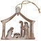 Weiß gekalkte Weihnachtskrippen-Silhouette aus Holz,Baumschmuck oder Tischplatte Szene,Heilige Familie religiöses Weihnachtsdenken,rustikale Bauernhaus-Ferienhaus-Dekoration (Ornament auf Schnur)