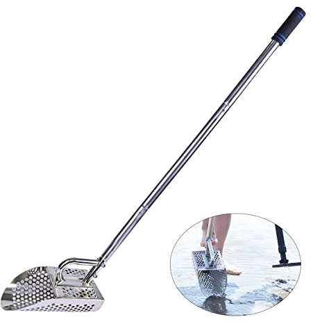 Shaledig Sand Scoop for Metal Detecting, 304 Stainless Steel Shovel Scoop for Metal Detecting for Adults, Rust-Proof Sand Scoops for Treasure Hunting, Handheld with Long Heavy Duty Handle Pole Design