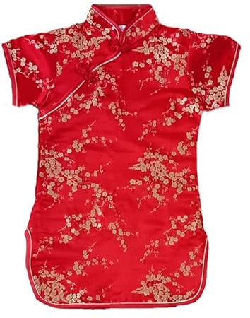 FAMZON Robe kimono orientale pour fille chinoise KATAN en soie Cheongsam Costume de Nouvel An chinois 1 à 14 ans (as8, âge, 11 ans, 13 ans, rouge)