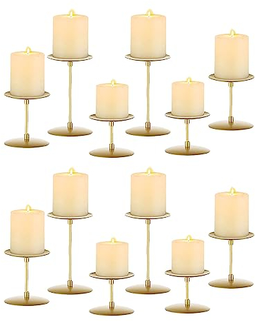 Romadedi Metall Kerzenständer Kerzenhalter Gold – für Stumpenkerzen Kerzen Adventskranz 12er Set Vintage Modern Deko Tischdeko für Weihnachten Hochzeit Wohnzimmer