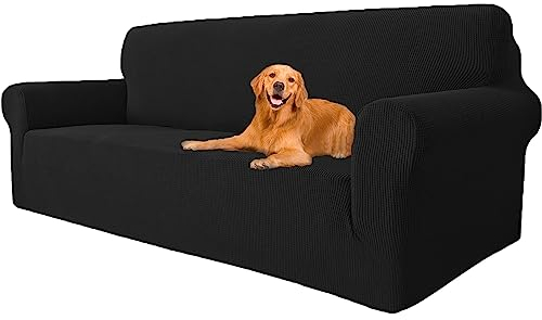 YSTELLAA High Stretch Sofa Überzug 3 Sitzer, Couch Bezug rutschfest, Universal Sofahusse Elastische, Couchüberzug Sofaschutz Katze Durable, Waschbare Sofa Covers Mit Armlehnen, Schwarz