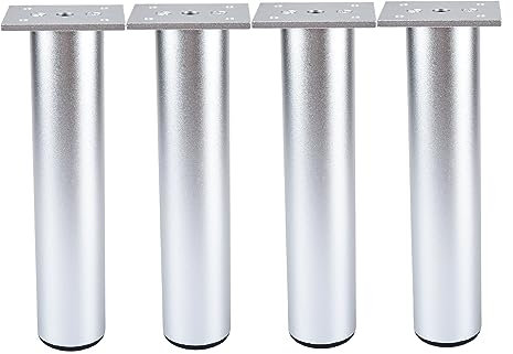 TCHOSUZ 12 Inch / 30cm Metal Furniture Legs,Set of 4 Aluminium Alloy Round Table Sofa Legs Couch Feet with Screws, Modern Furniture Replacements Feet for DIY Cabinet TV Bench Stand Silver
