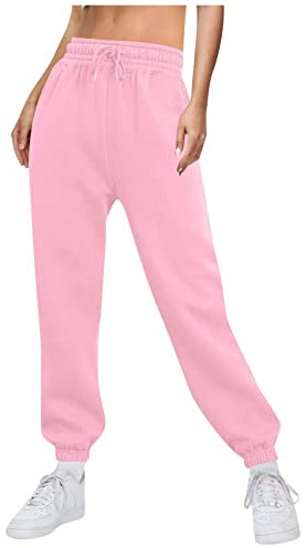 Pantalon de Jogging Femme, Pantalon de Sport en Coton, Taille Haute, Coupe ajustée, Pantalon de Loisirs, Pantalon de survêtement Femme Moderne 2-Rose M